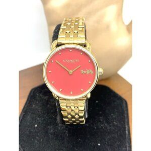 Coach Women's Watch 14504445 Elliot Quartz Red Dial Gold Stainless Steel 28mm